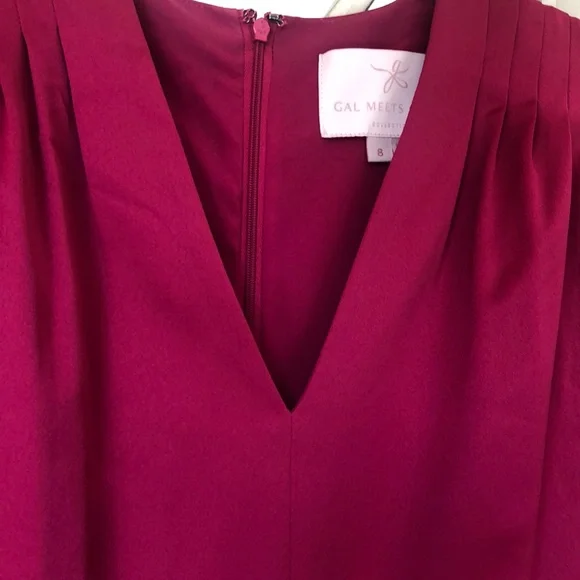 Gal Meets Glam Debbie Satin A-Line Midi Dress V-Neck Short Sleeve - Picture 5 of 9